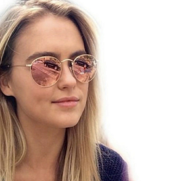 Ray Ban Round Metal Pink Mirror Lenses Gold Frame RB3447 Women - Men New - Picture 15 of 15